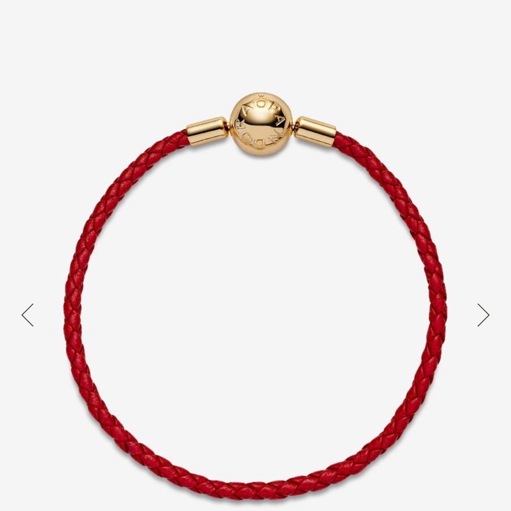 Coach Red Braided Leather Bracelet with Gold-Tone Magnetic Bead